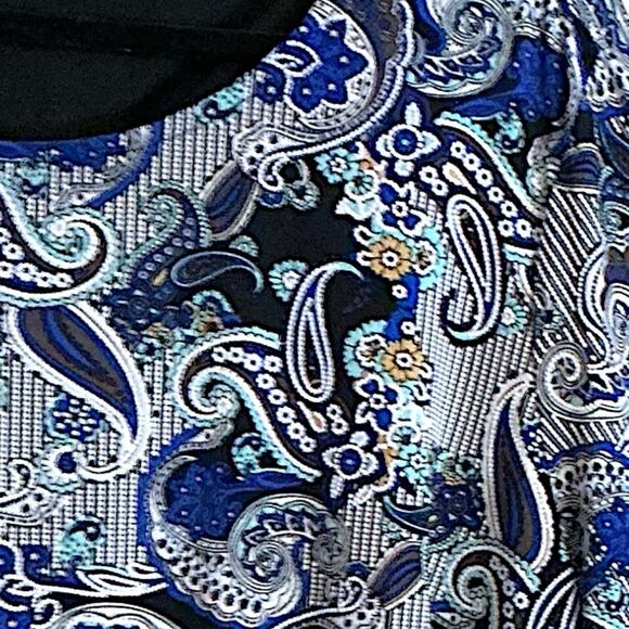 Glamour 2OW Blue Black & White Paisley Print Career Dress Tiered Bell Sleeves - Picture 5 of 10